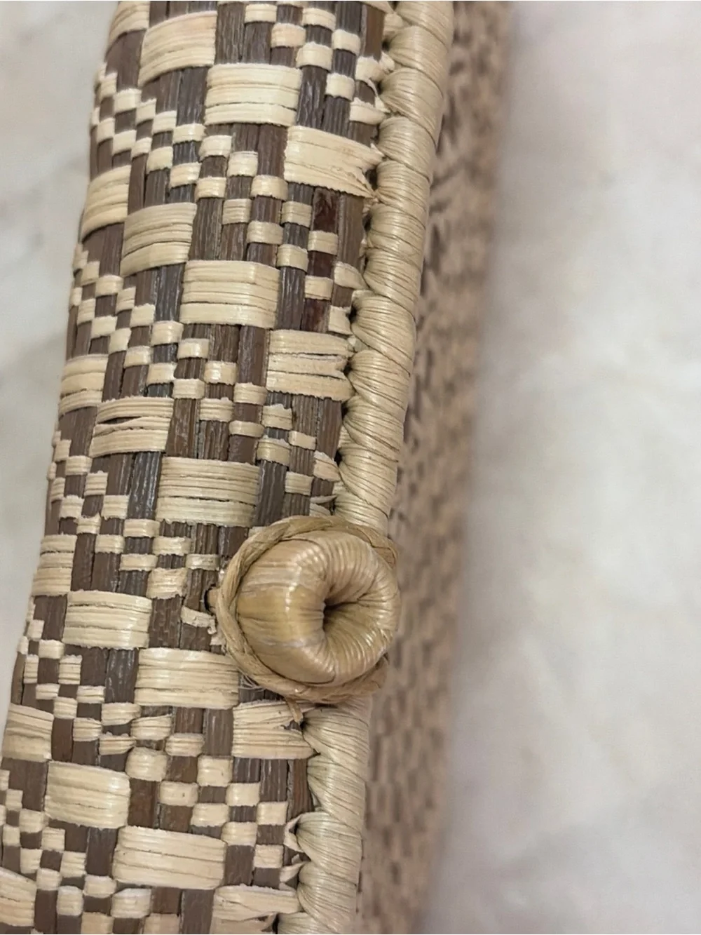Vintage Handwoven Straw Box Purse Clutch Geometric Basket Bag Woven Knot Closure
